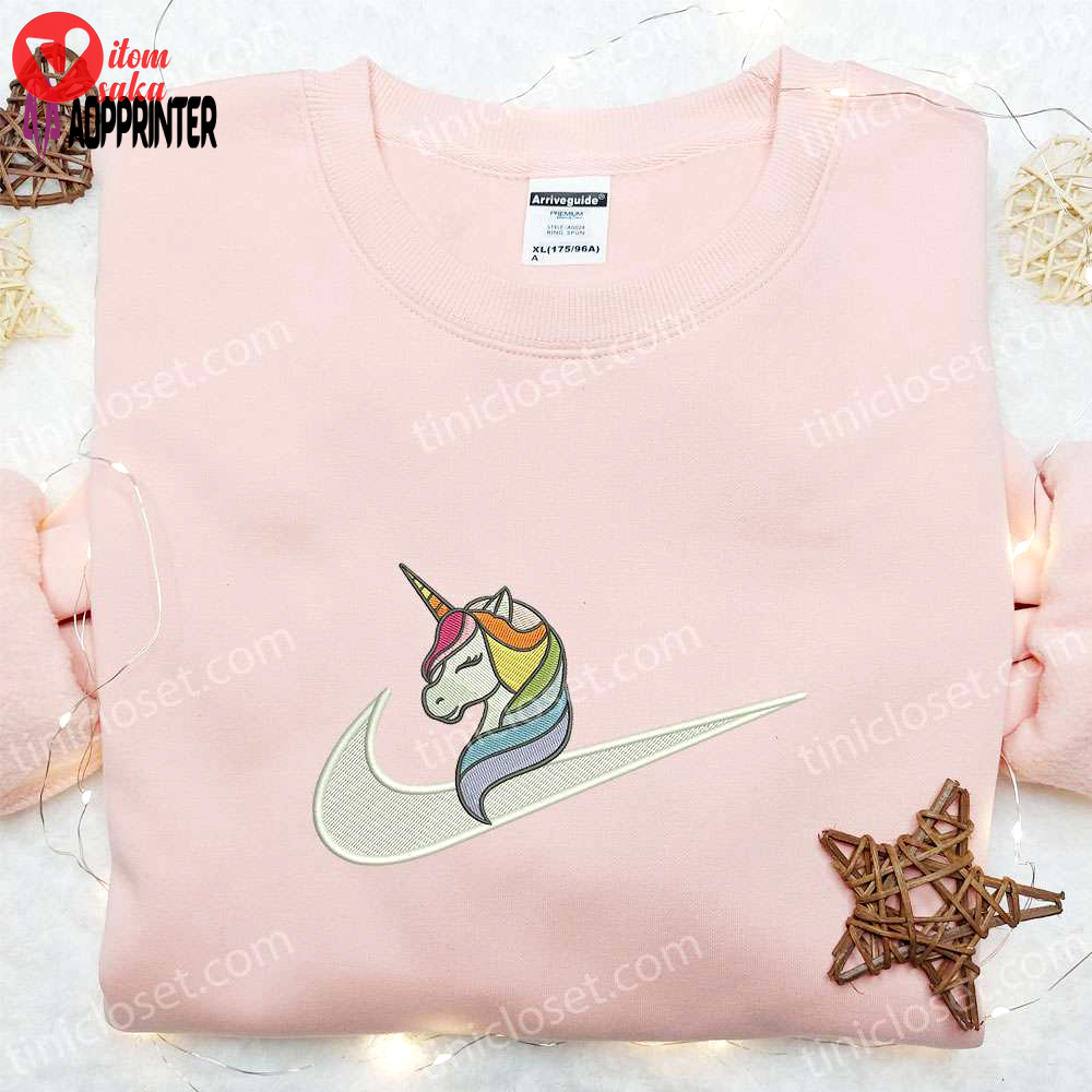 Cute unicorn x nike swoosh embroidered shirt & birthday hoodie: perfect gift for girls