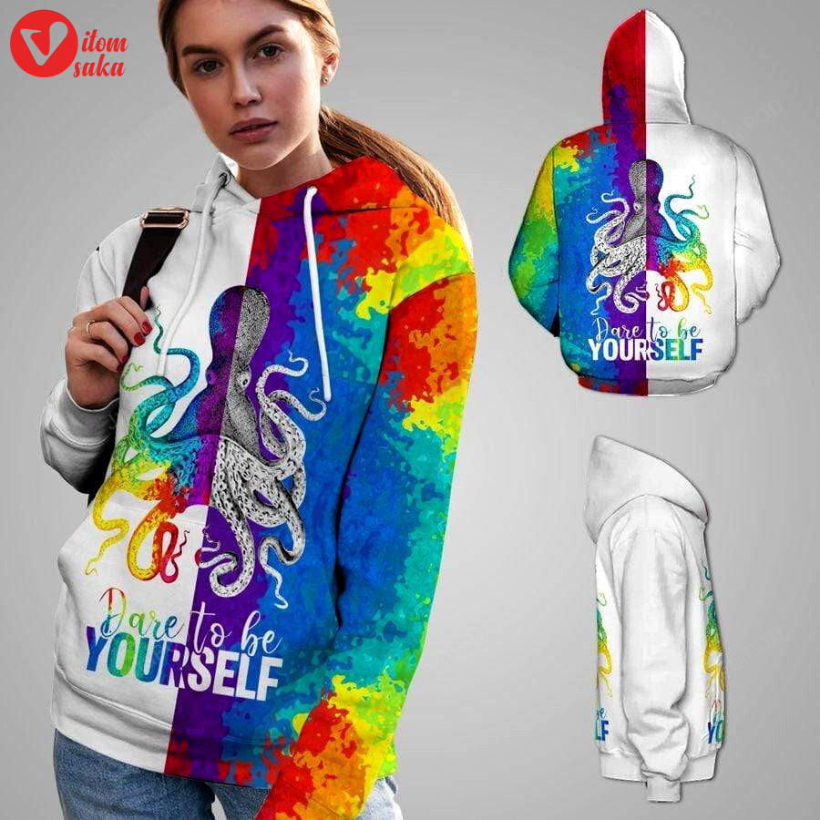Dare to be yourself rainbow octopus lgbt 3d all print hoodie, zip- up hoodie