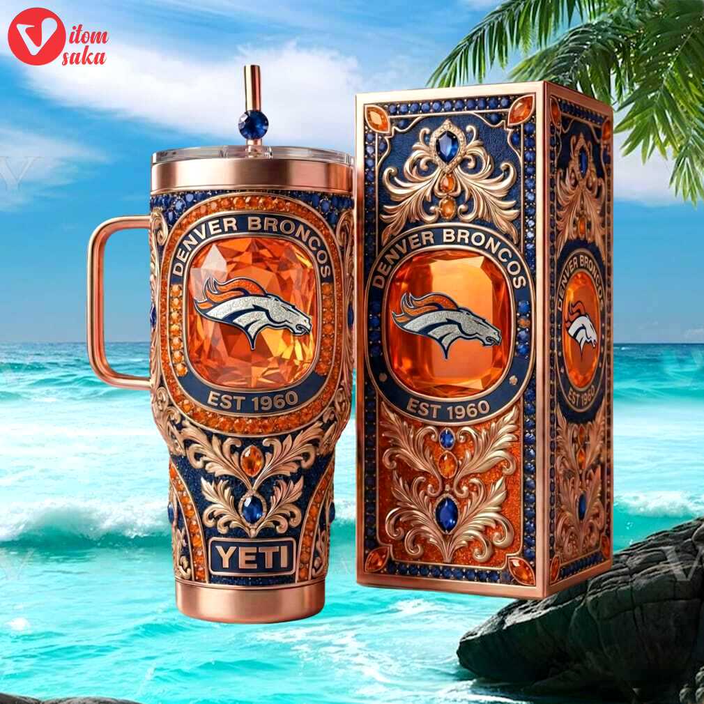 Denver broncos 3d jewel encrusted tumbler   est. 1960 rose gold & orange fan gift