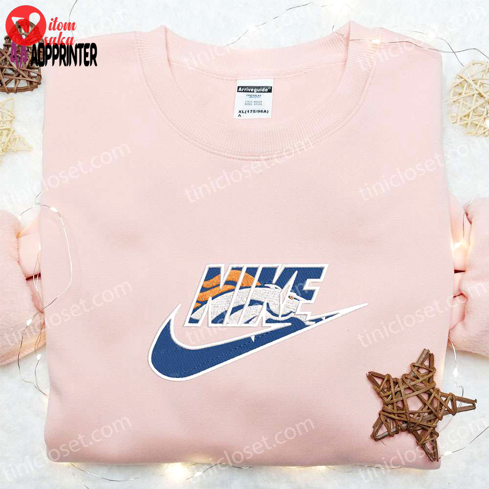 Denver broncos logo embroidered t-shirt by nike – official nfl sports tee