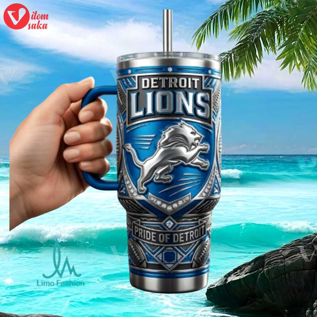 Detroit lions pride of detroit nfl football fan gift 40oz handle stainless steel insulated tumbler
