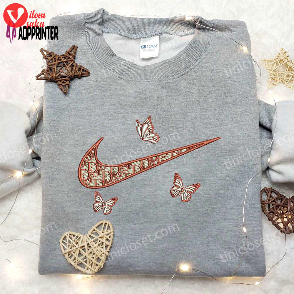 Dior orange butterfly x nike embroidered shirt: unique gift for husband customized design