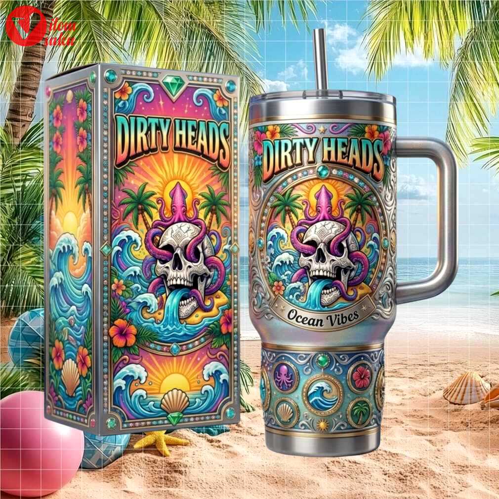 Dirty heads ocean vibes skull octopus island tour retro 20oz gift fans stainless steel insulated tumbler