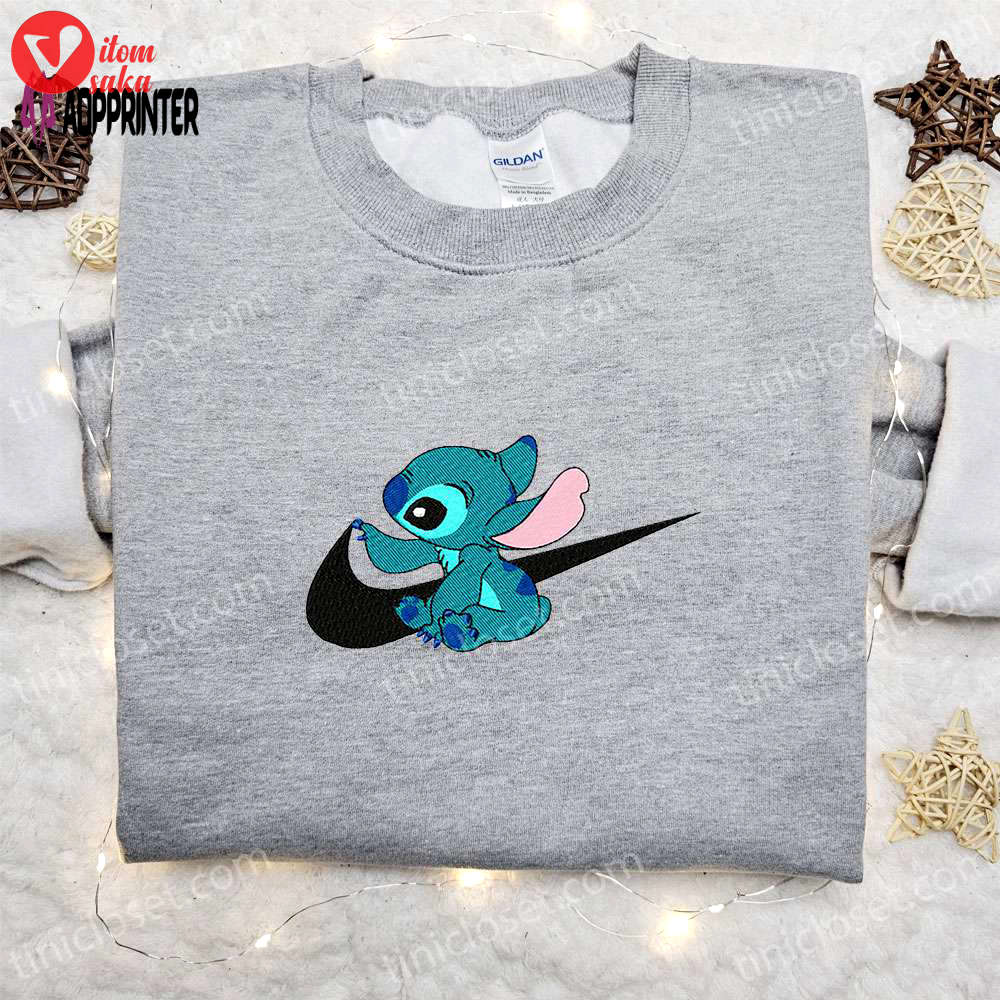Disney characters embroidered hoodie: stitch x swoosh sweatshirt – best family gift ideas