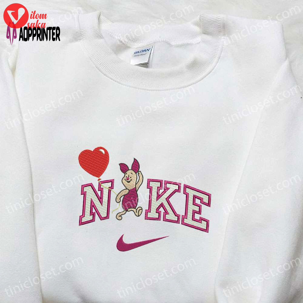 Disney characters embroidered shirt by nike: piglet balloon cartoon design nike inspired t-shirt