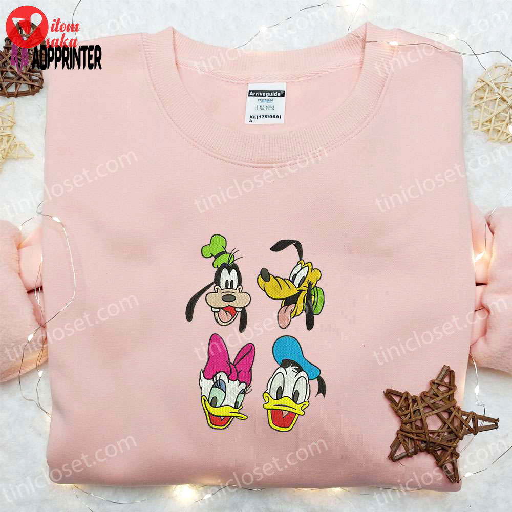 Disney characters embroidered shirt & hoodie: goofy pluto daisy & donald – best cartoon gift idea