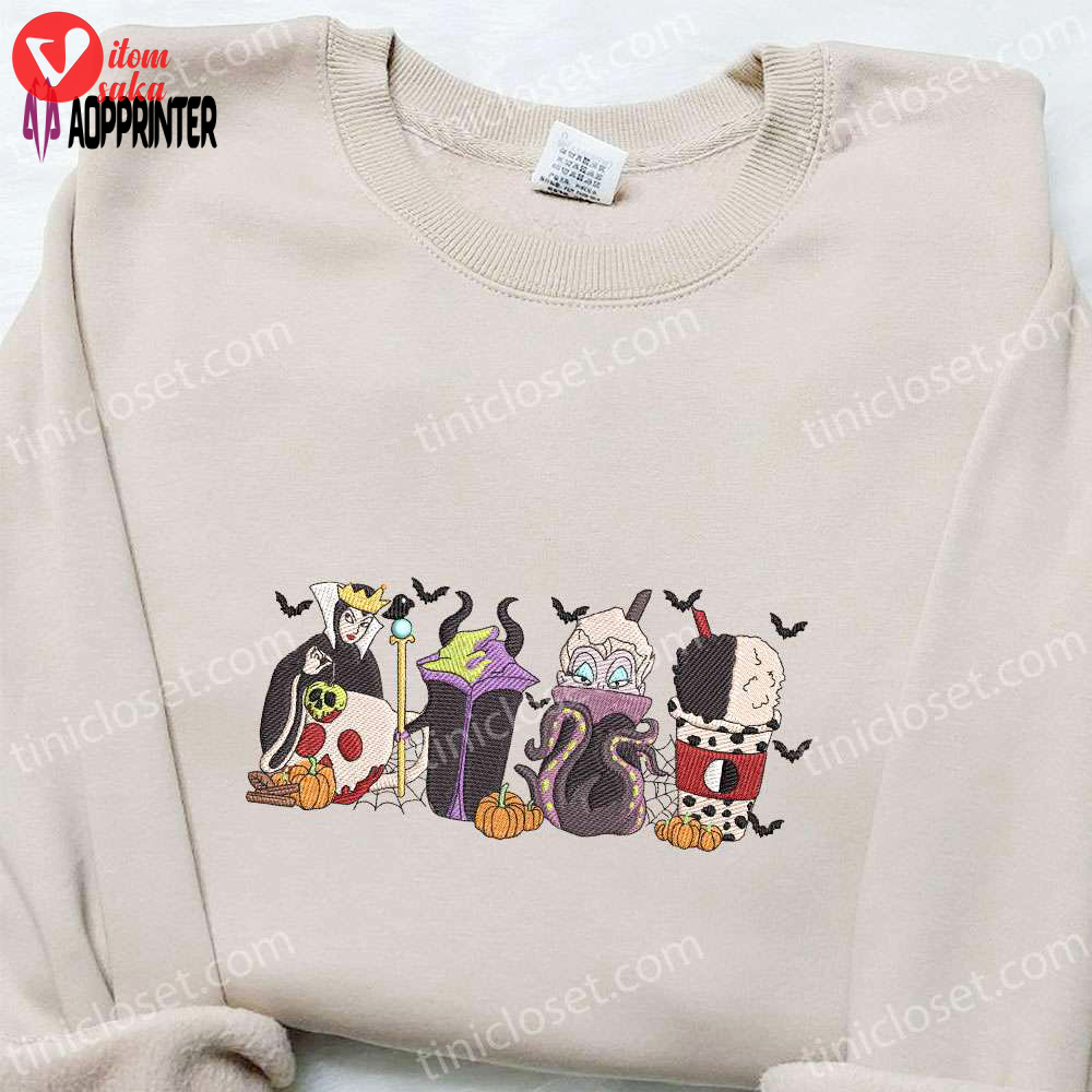 Disney villains fall coffee embroidered sweatshirt & hoodie: best halloween gift ideas