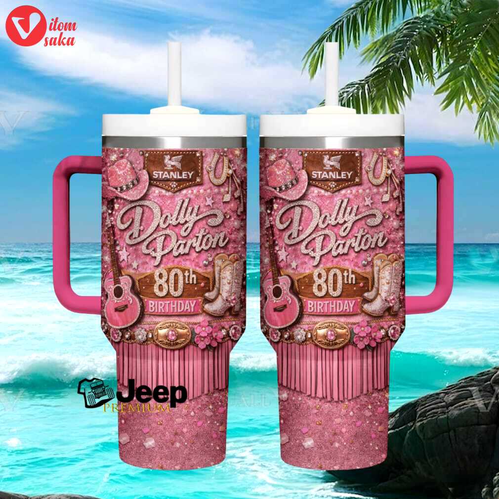 Dolly parton 80th birthday pink glitter western cowgirl fan gift stainless steel insulated tumbler