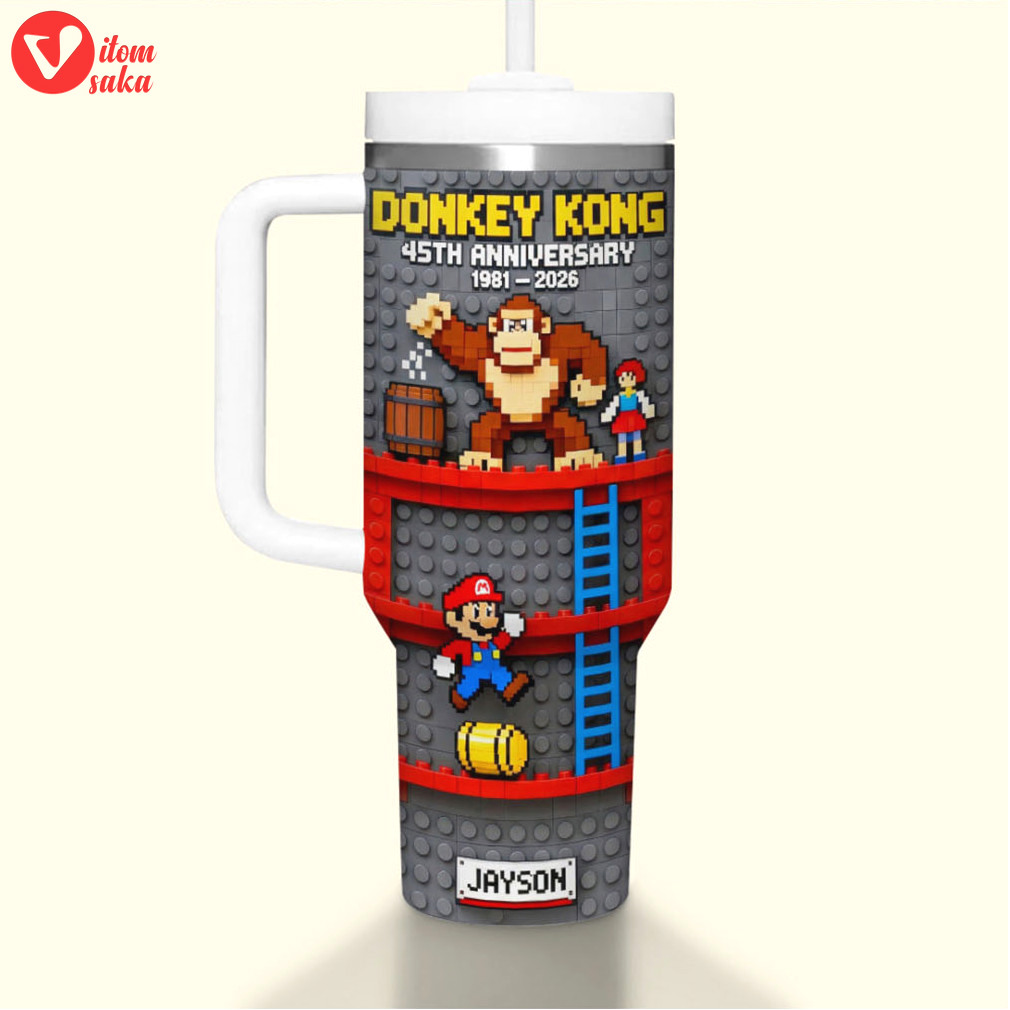 Donkey kong 45th anniversary retro 8 bit mario personalized brick tumbler