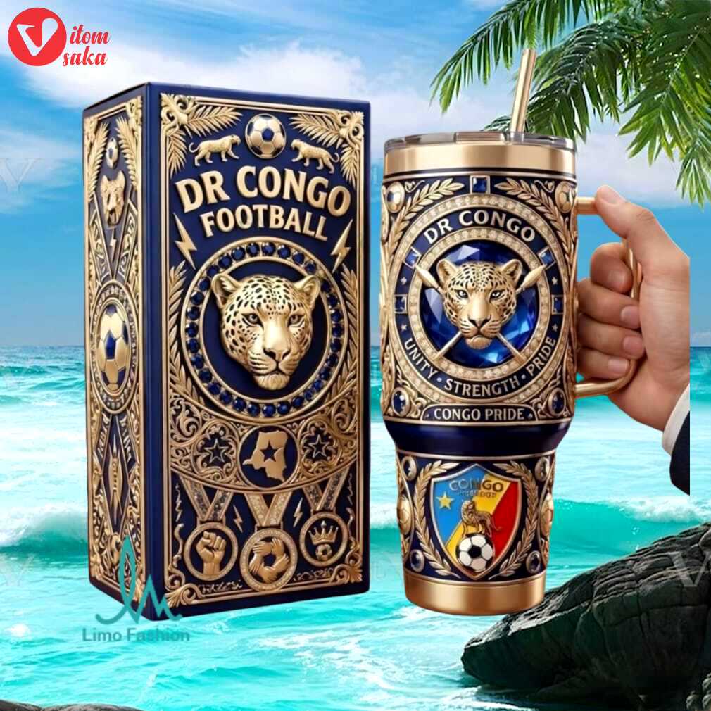 Dr congo football congo pride leopard gold jewel sports fan stainless steel insulated tumbler