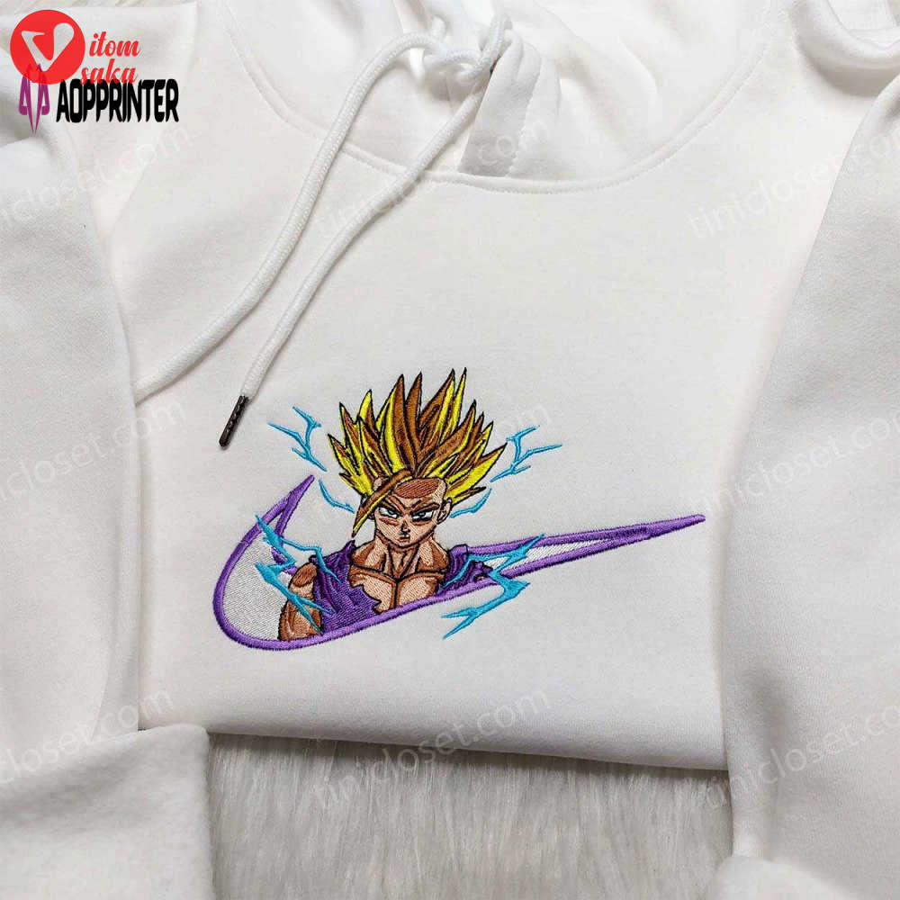 Dragon ball hoodie: son gohan super saiyan sweatshirt with custom nike swoosh – shop now!