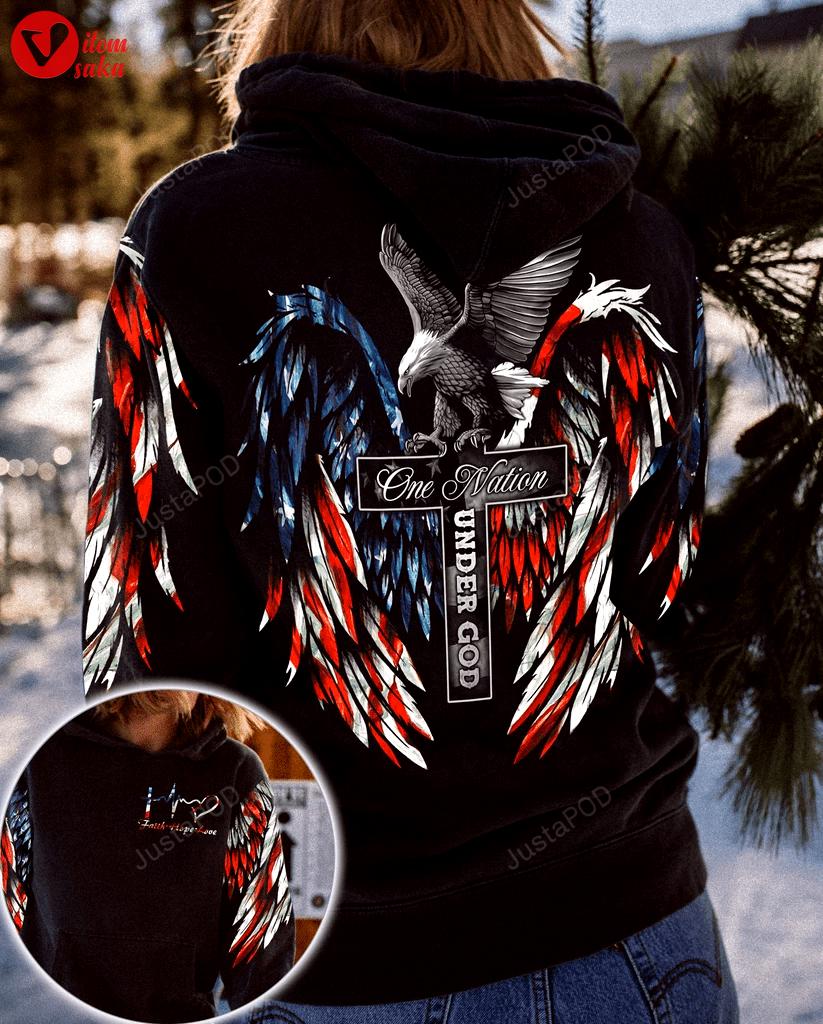 Eagle american flag one nation under god 3d all print hoodie, zip- up hoodie