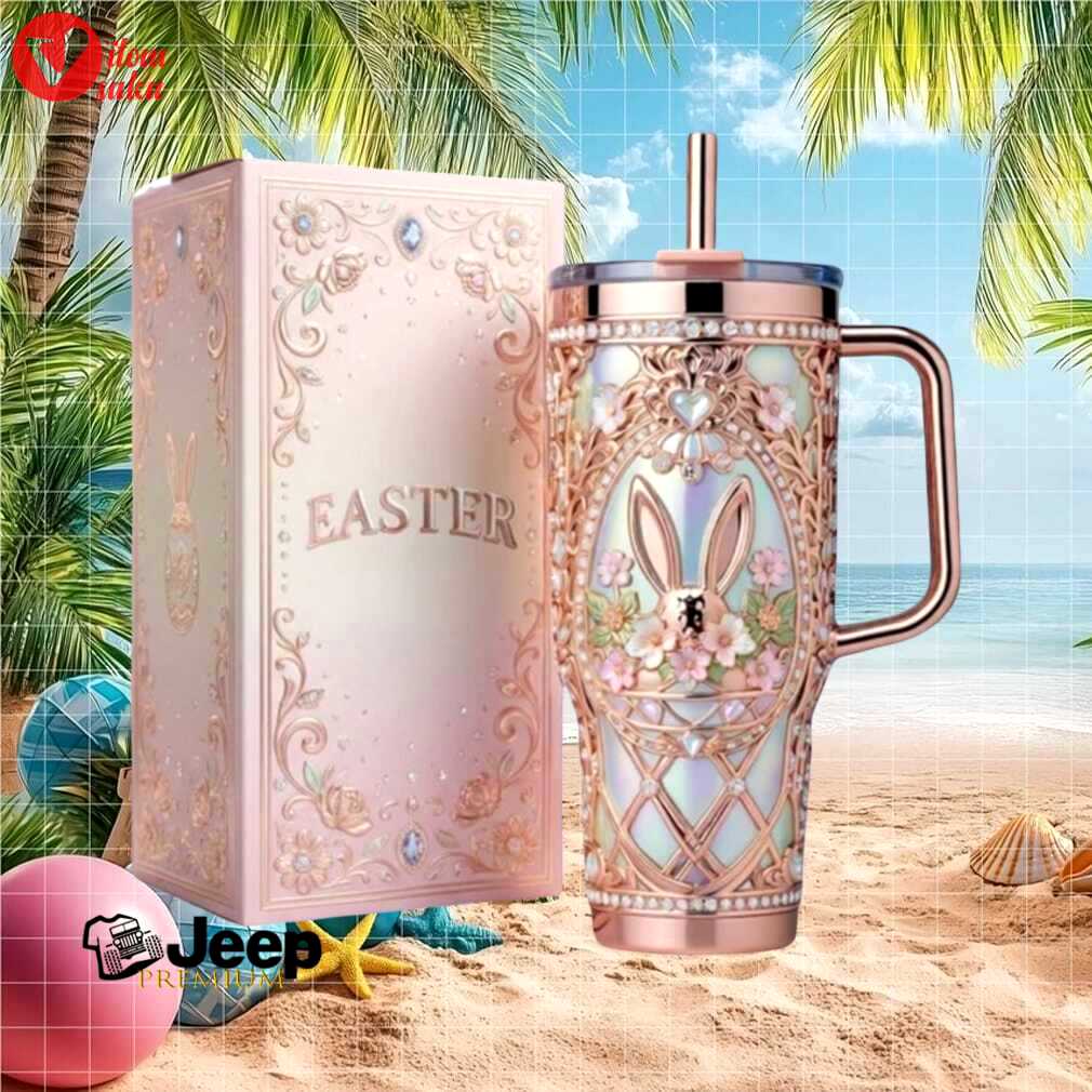 Easter bunny floral luxe rose gold iridescent anniversary collectible 40oz tumbler