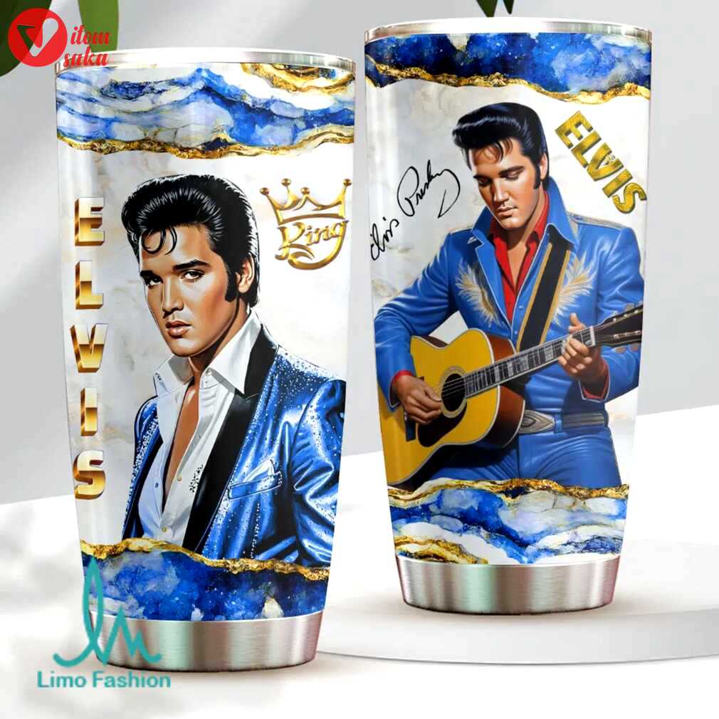 Elvis presley the king blue & gold geode stainless steel tumbler