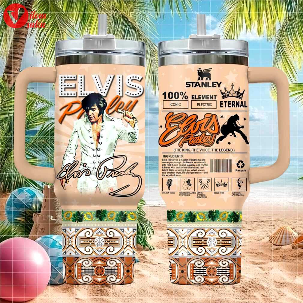 Elvis presley the king voice legend nutrition facts vintage retro aesthetic fan stainless steel insulated tumbler