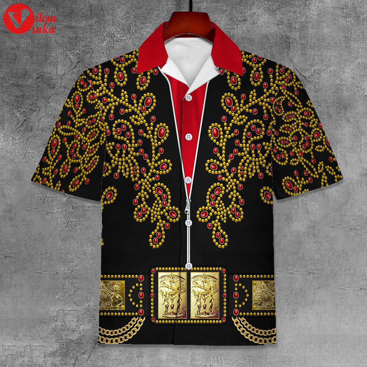 Elvis spanish flower – black with red stones unisex hawaii shirt – stormmerch exclusive