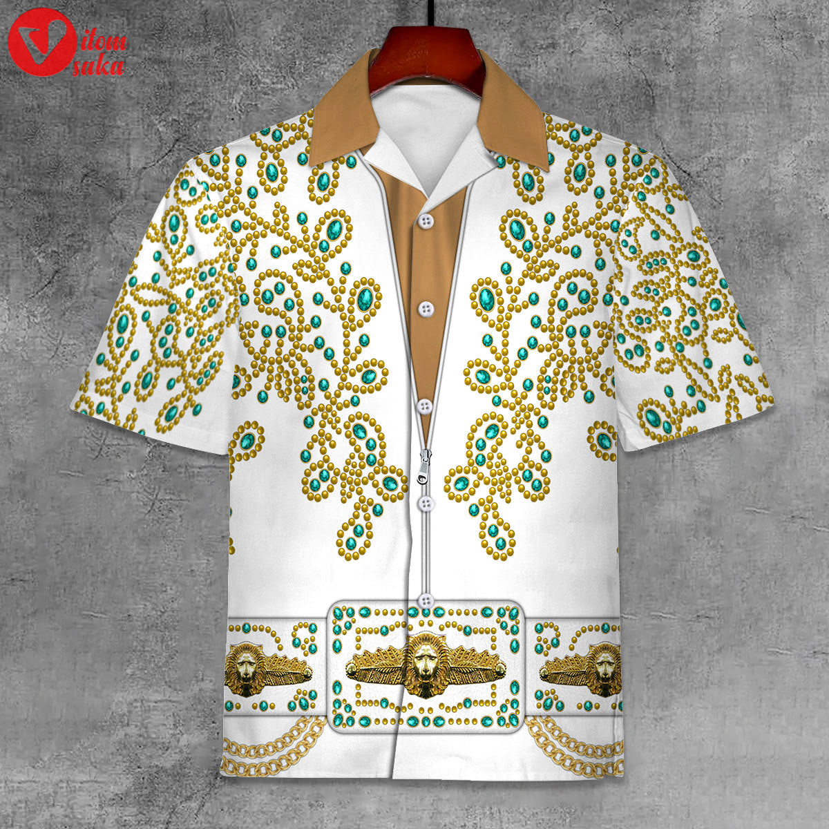 Elvis spanish flower – white with green stones unisex hawaii shirt – stormmerch exclusive