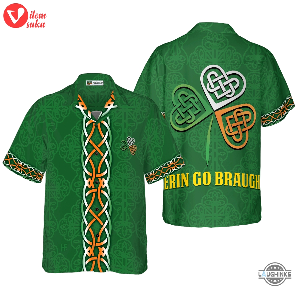 Erin go braugh ireland hawaiian shirt aloha summer beach button up shirts and shorts new