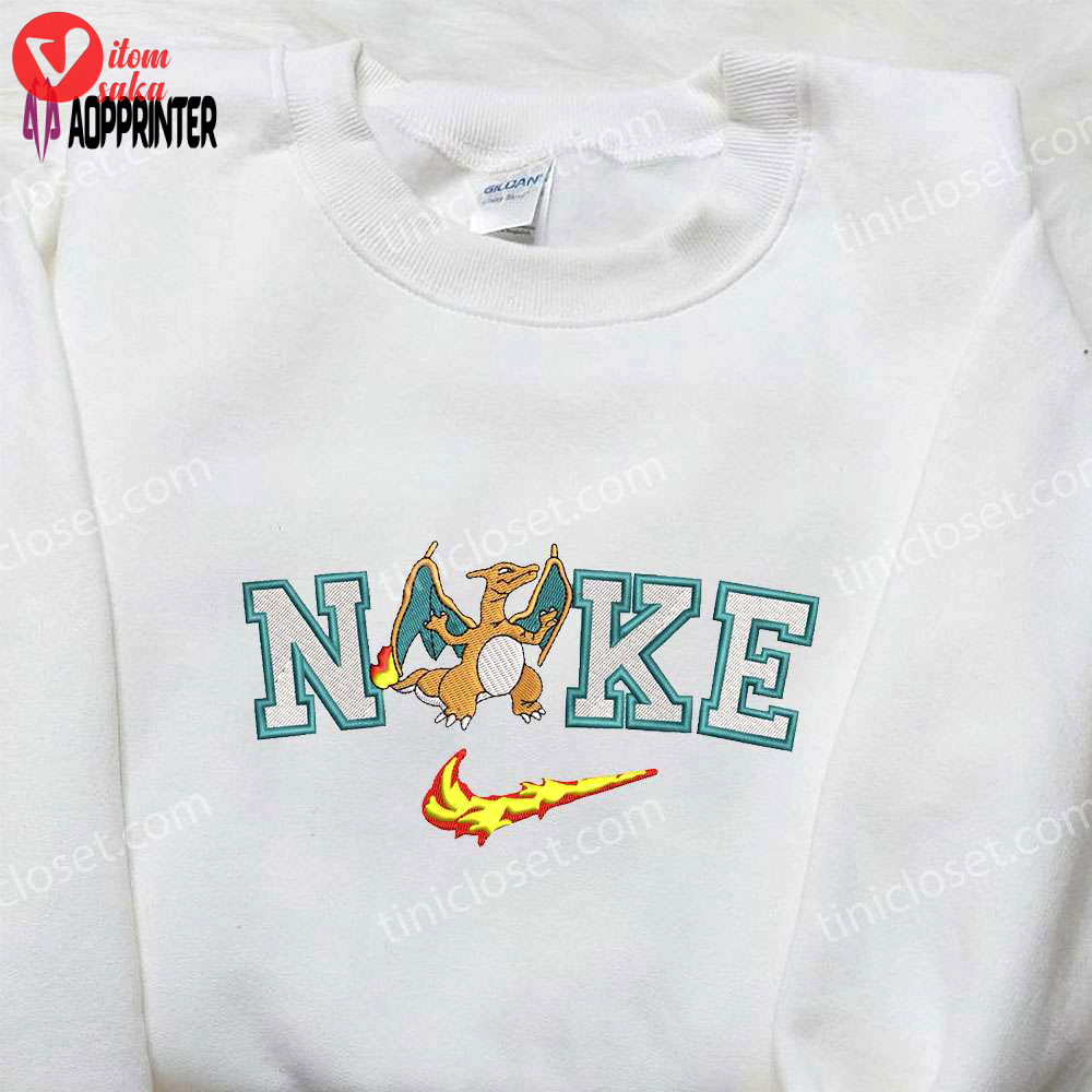 Exclusive nike x charizard embroidered shirt: customizable pokemon design