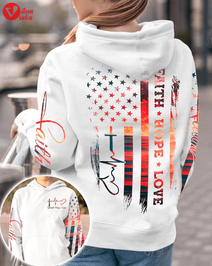 Faith hope love sunset beach american flag 3d all print hoodie, zip- up hoodie