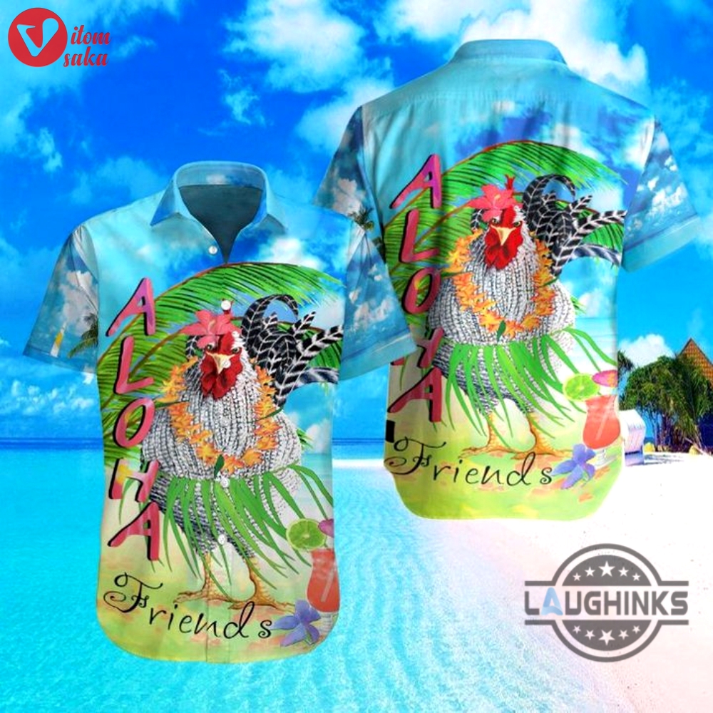 Farm rooster aloha friends hawaiian shirt aloha summer beach button up shirts and shorts gift