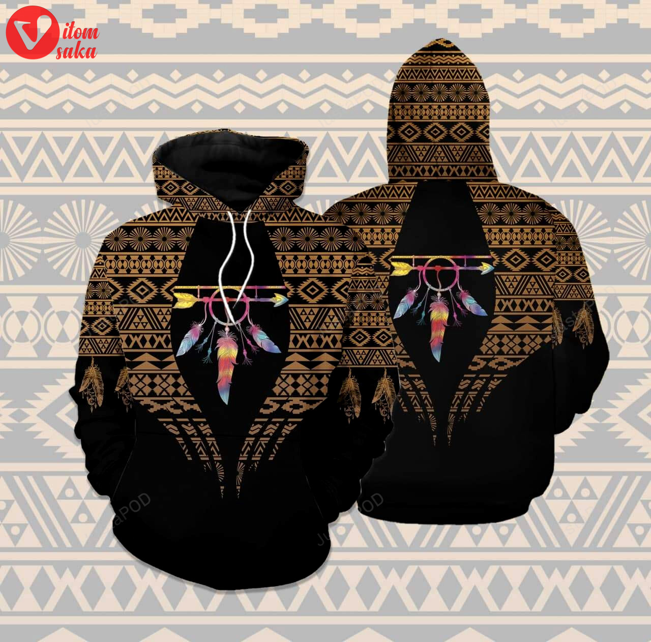 Feather native american 3d all print hoodie, zip- up hoodie