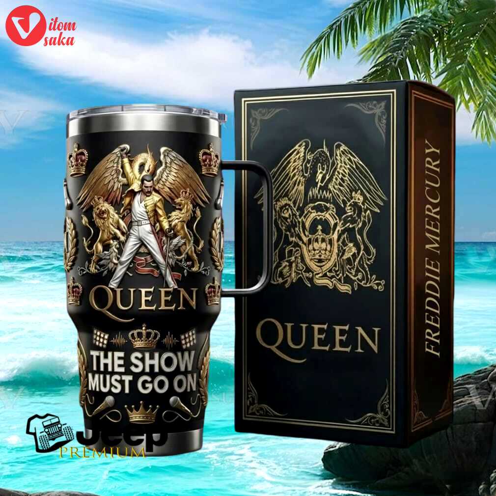 Freddie mercury queen the show must go on vintage rock fans gift stainless steel insulated tumbler
