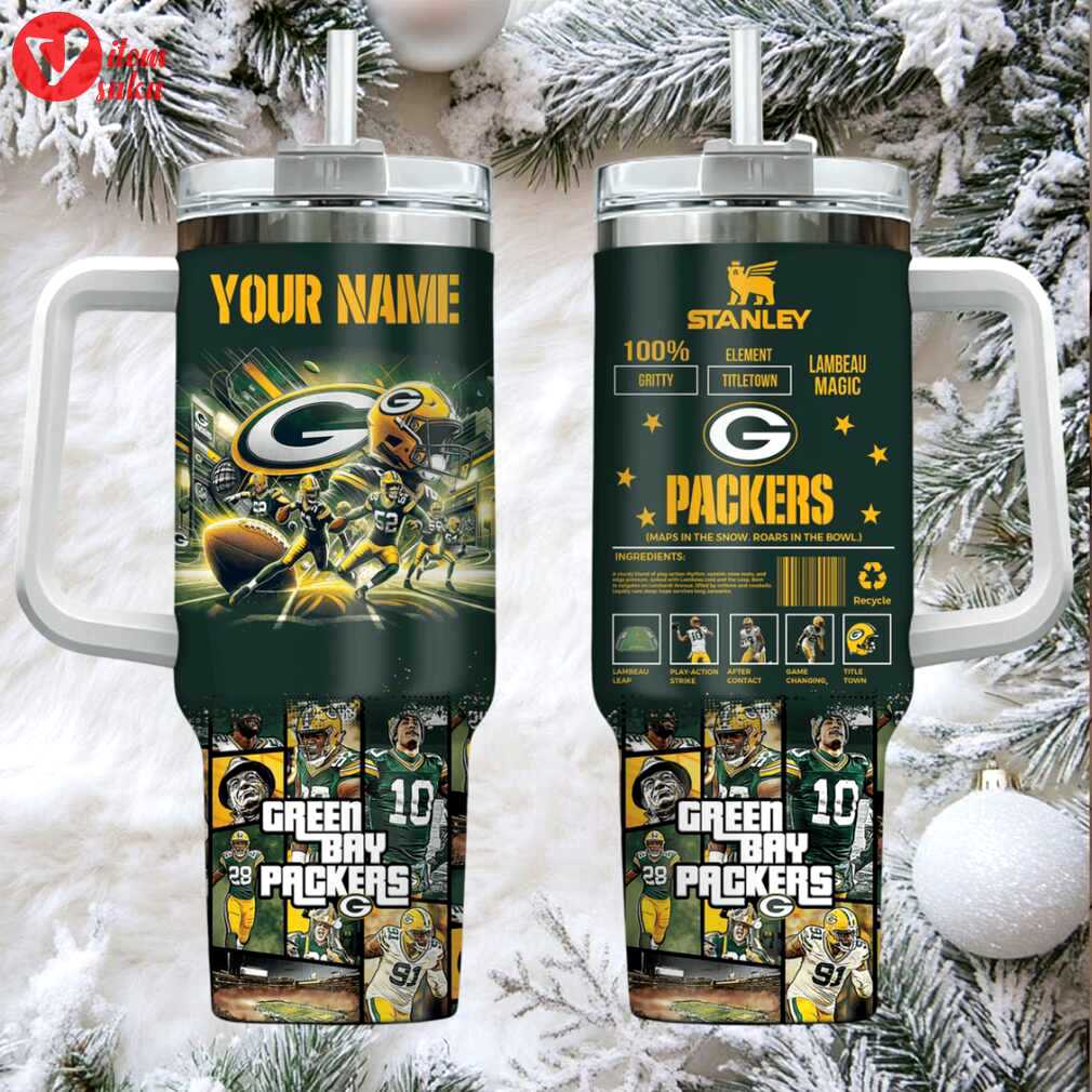 Gb packers football fan custom stanley game day stainless steel tumbler 40oz 30oz with handle