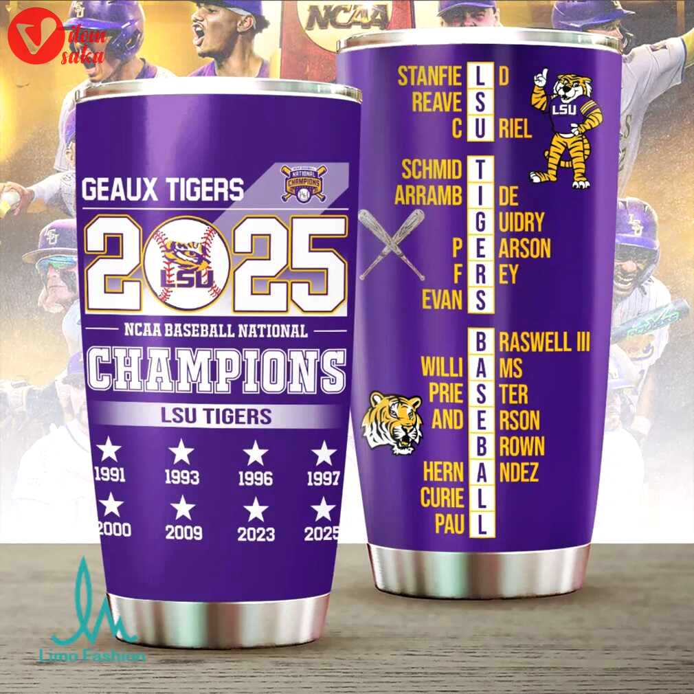 Geaux tigers 2025 championship roster stainless steel tumbler