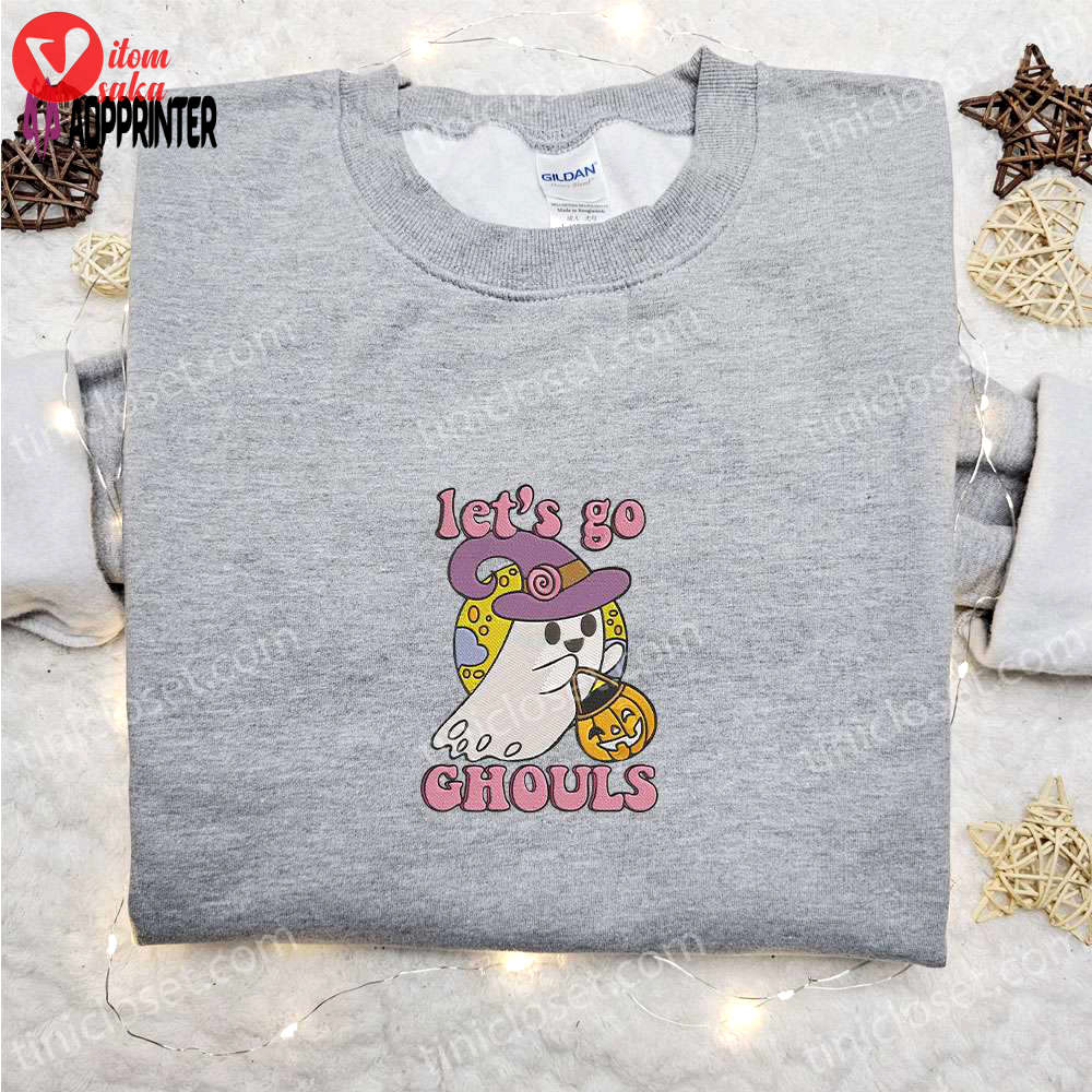 Ghost let’s go ghouls embroidered sweatshirt – cute halloween hoodie best gift ideas