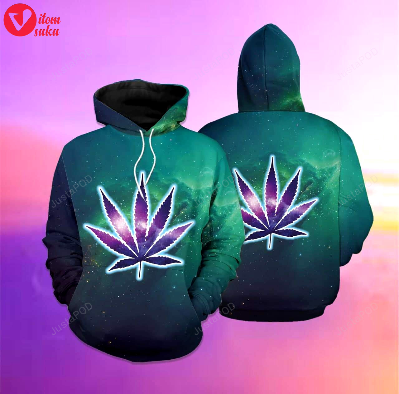Glow weed space galaxy 3d all print hoodie, zip- up hoodie
