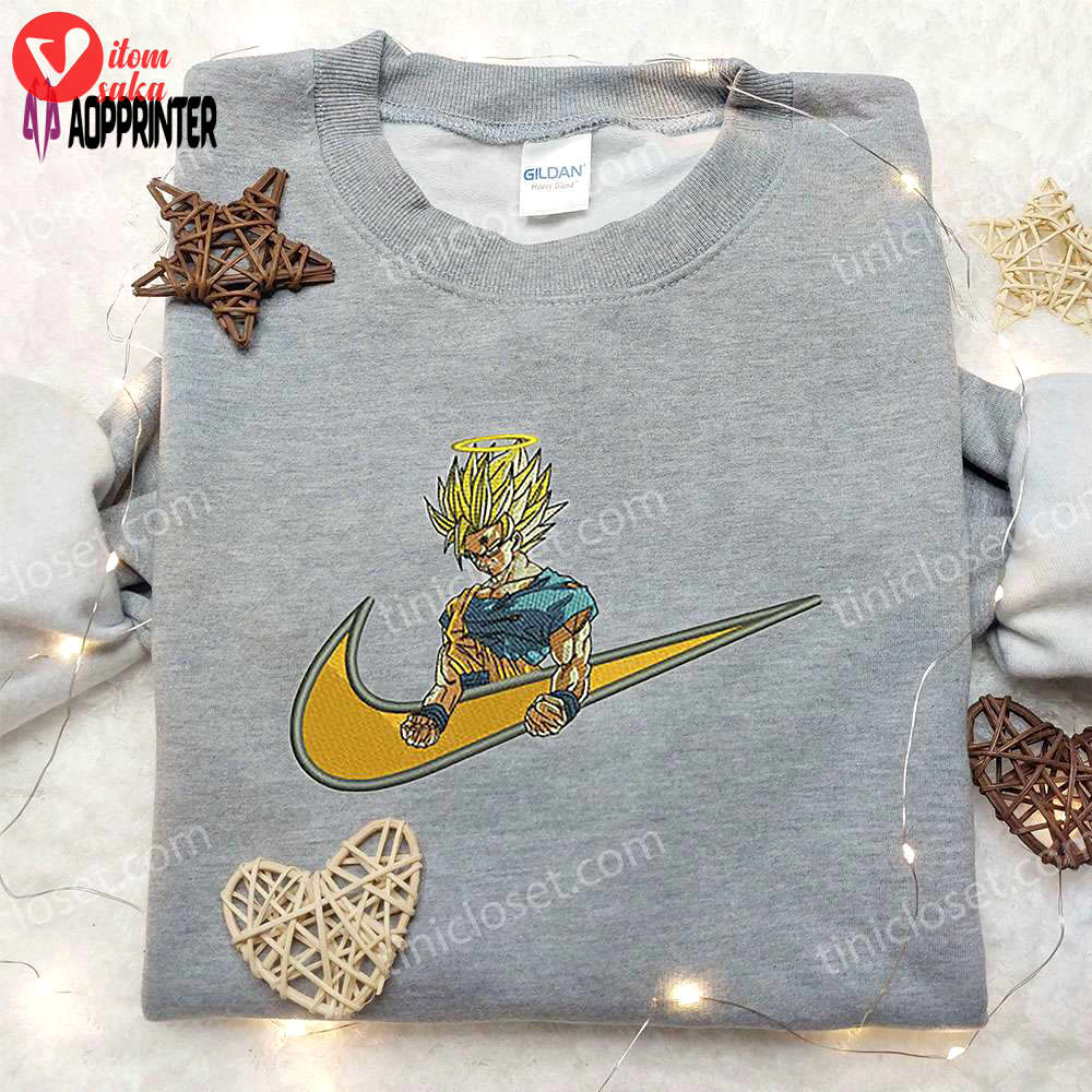 Goku angel x nike embroidered shirt: dragon ball custom design for ultimate style