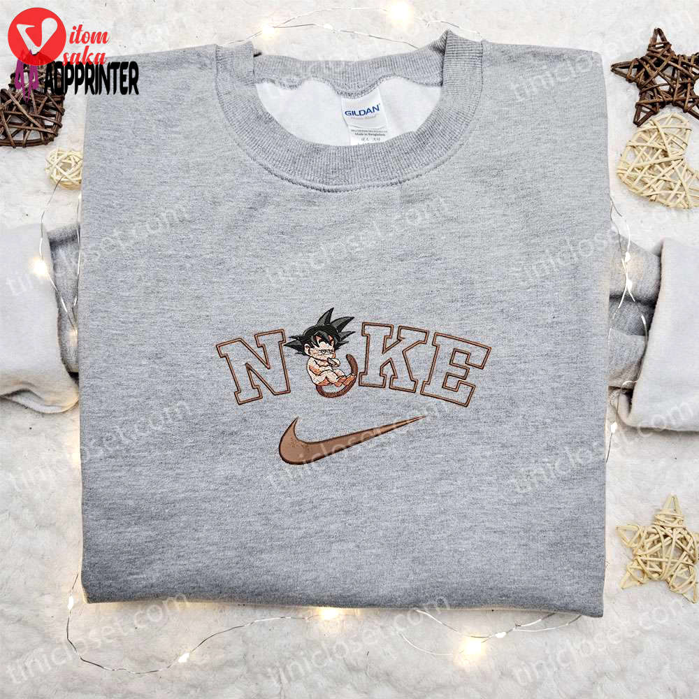 Goku x nike swoosh anime embroidered tshirt – dragon ball & nike inspired shirt