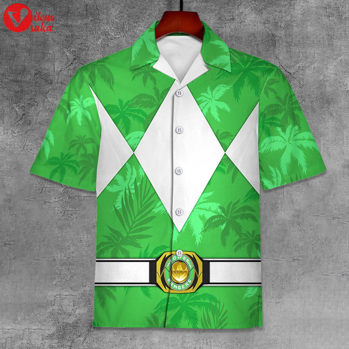 Green ranger x tommy vercetti hawaiian shirt beach shorts – stormmerch exclusive