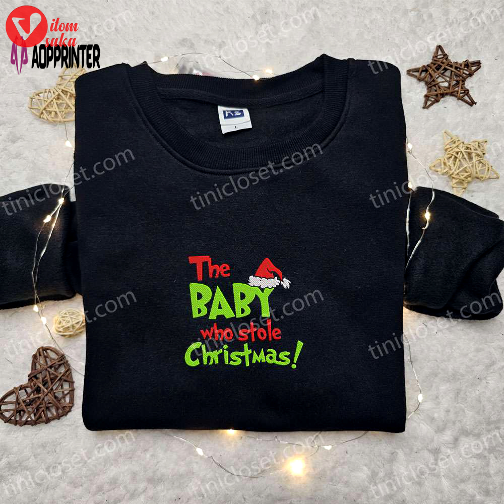Grinch baby christmas embroidered shirt & hoodie: best family gifts
