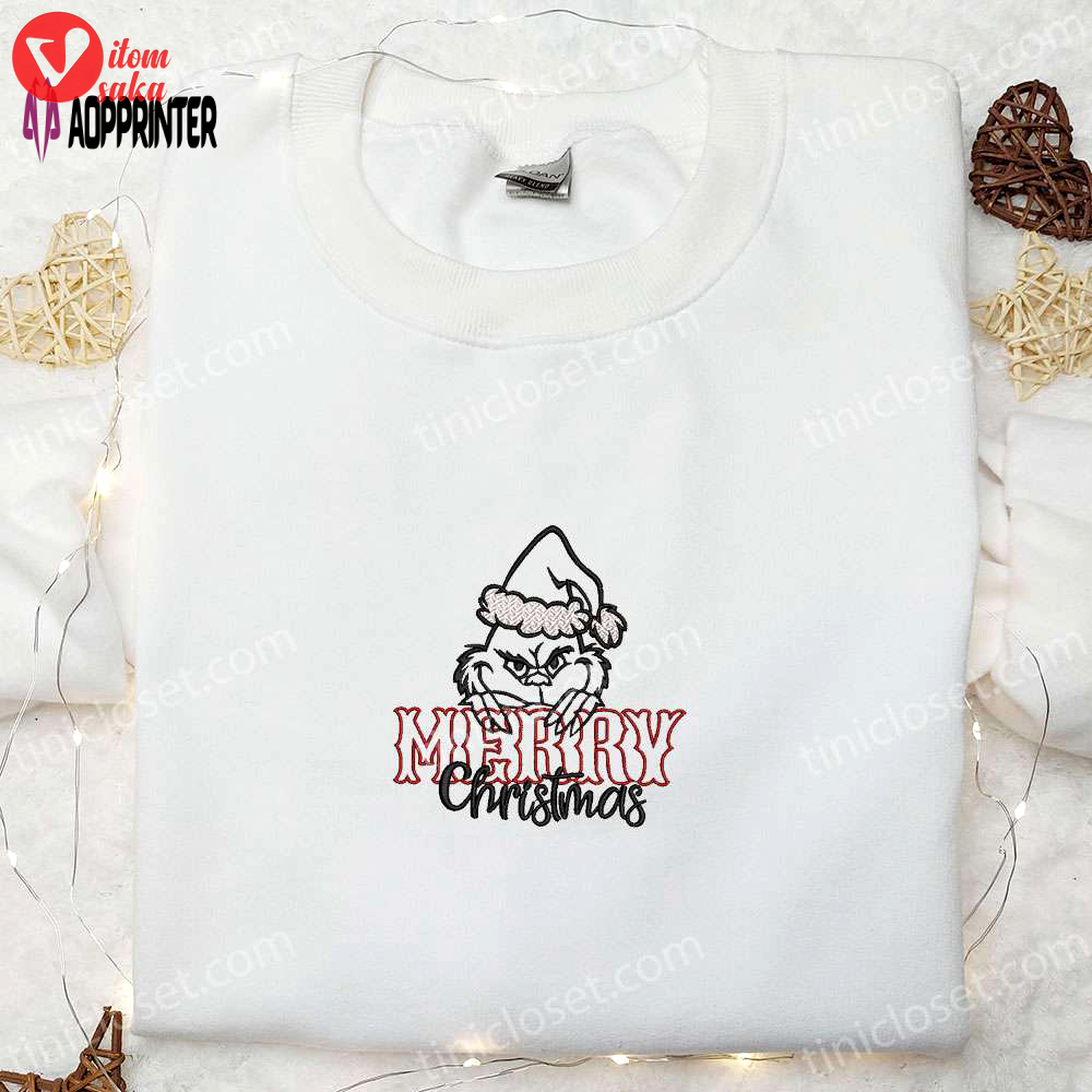 Grinch merry christmas embroidered shirt & hoodie – best family gifts
