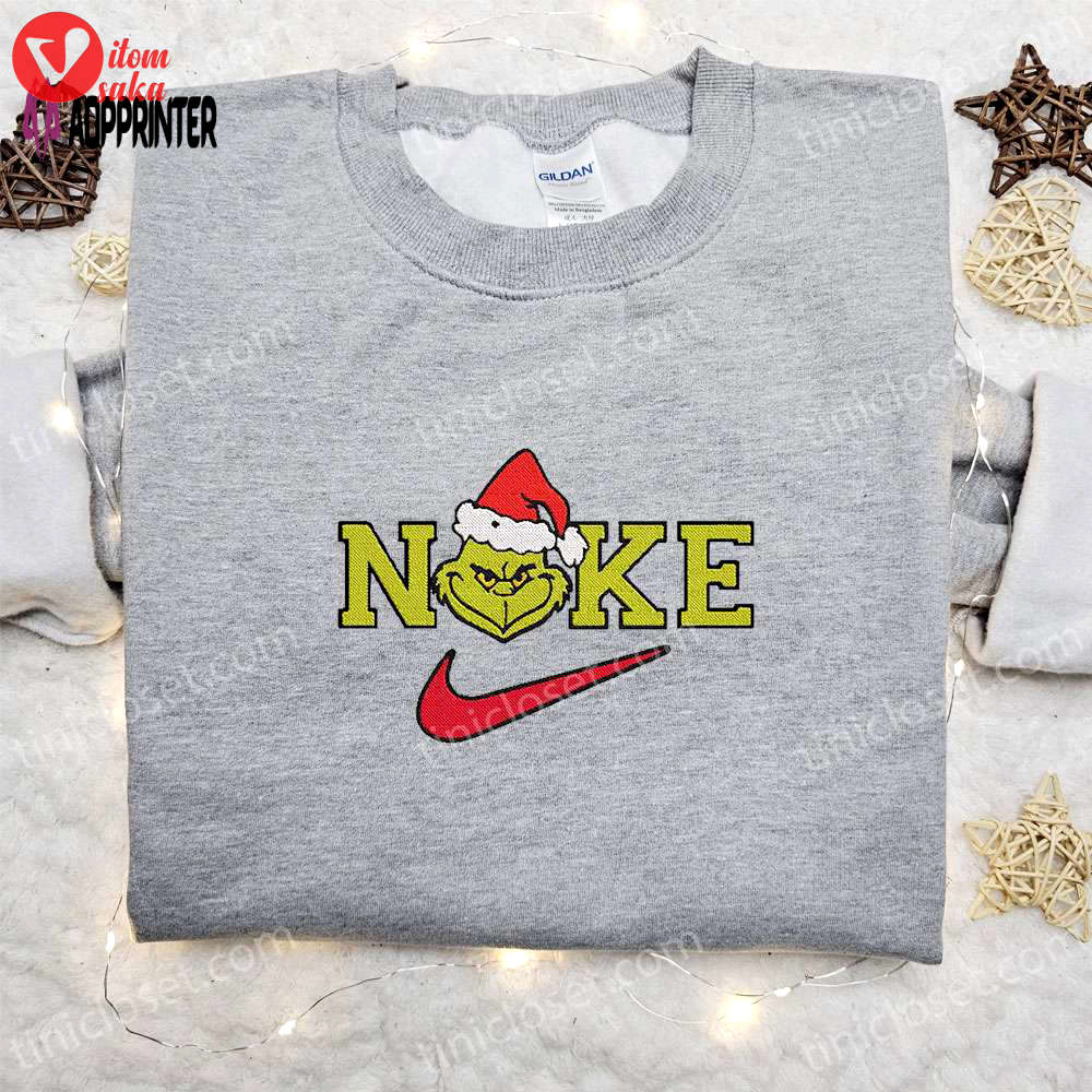 Grinch x nike movie embroidered hoodie & christmas shirt: best family gift ideas