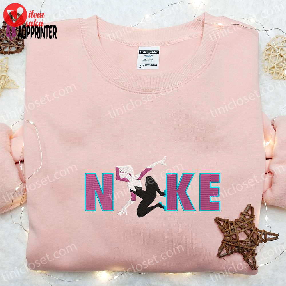 Gwen stacy x nike cartoon & marvel comic embroidered shirt: unique & stylish nike inspired apparel