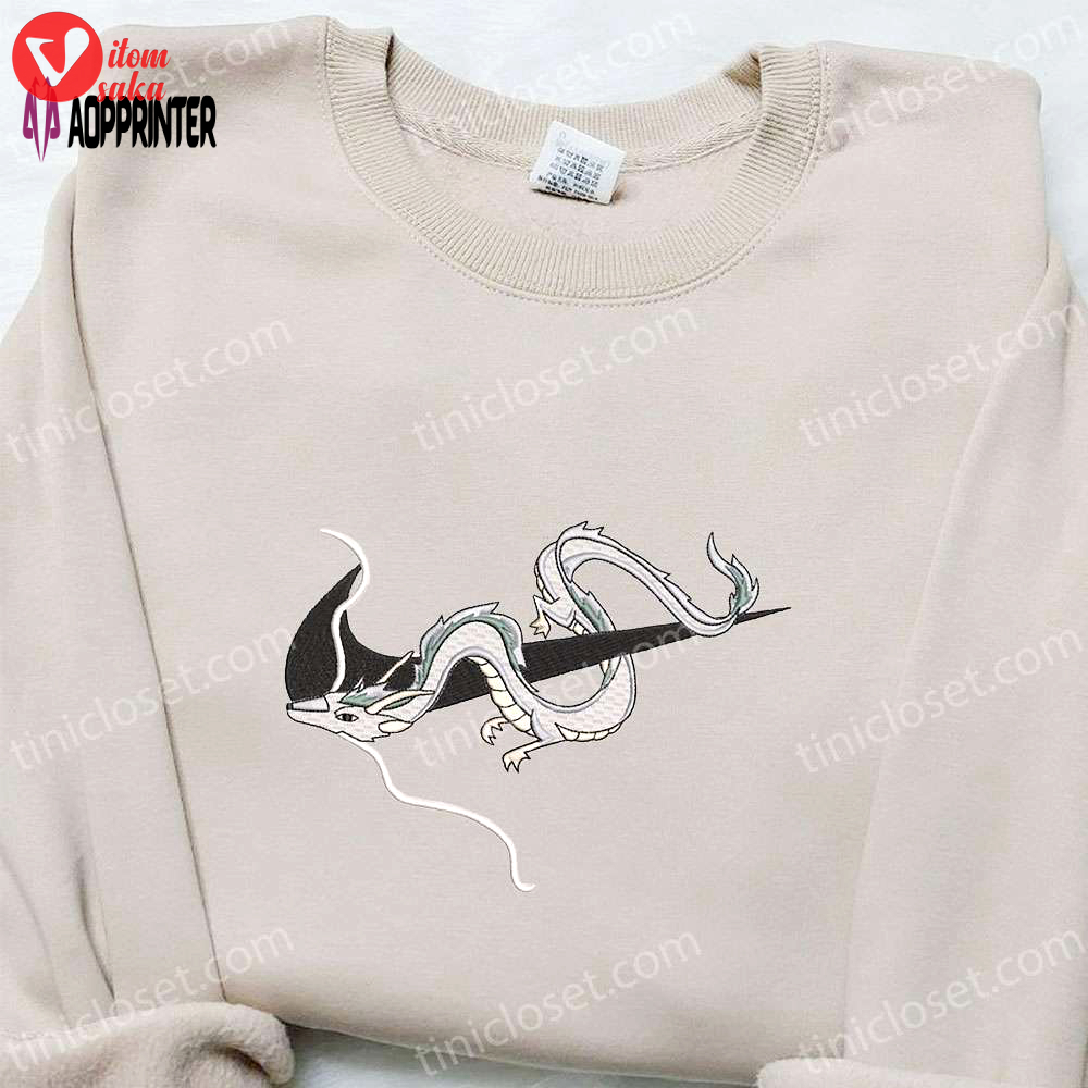 Haku dragon x nike swoosh anime embroidered shirt ghibli & nike inspired tee