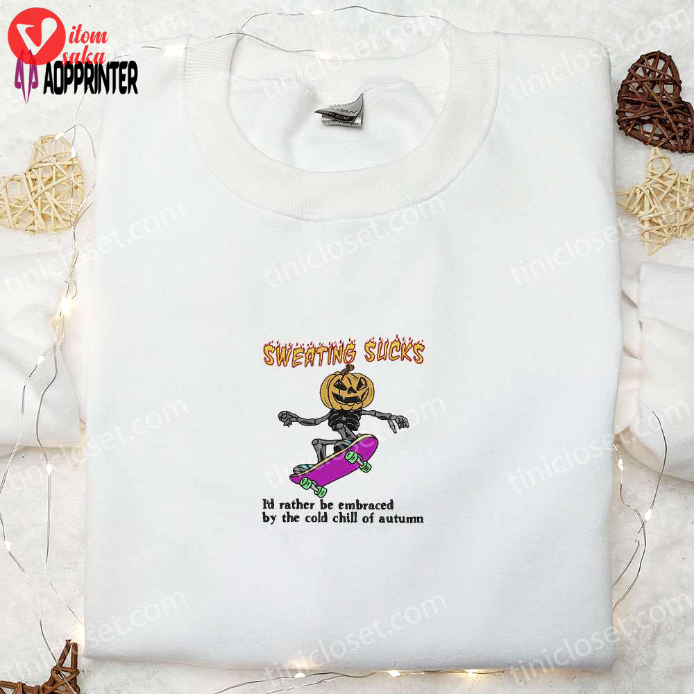 Halloween skeleton skateboarding sweatshirt: best embroidered hoodie gift idea