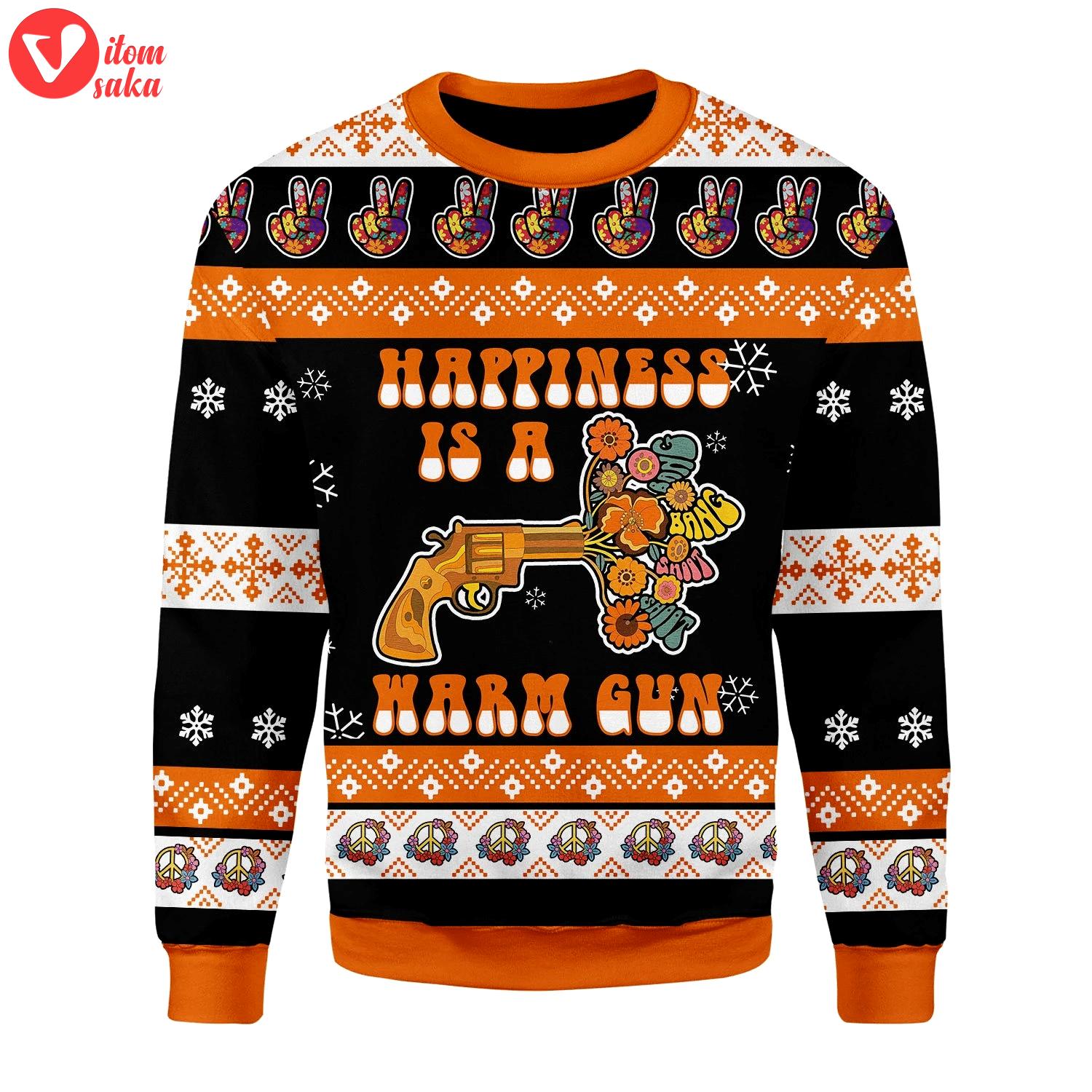 Happiness is a warm gun ugly christmas sweater – stormmerch exclusive