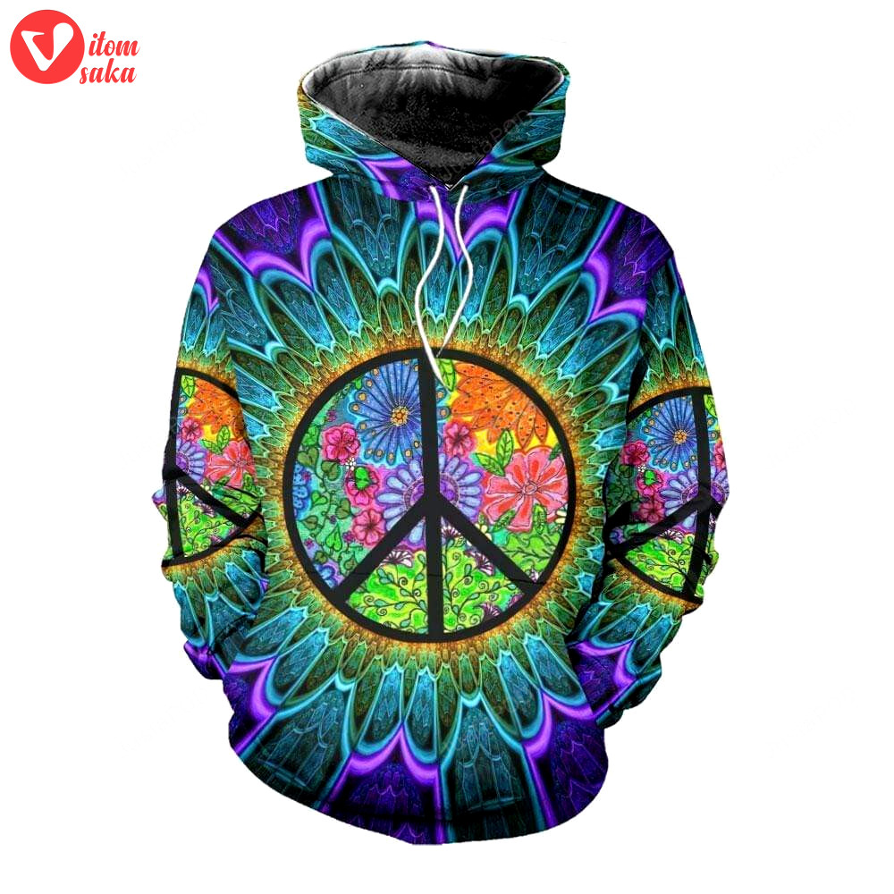 Happy hippie life with peace sign 3d all print hoodie, zip- up hoodie