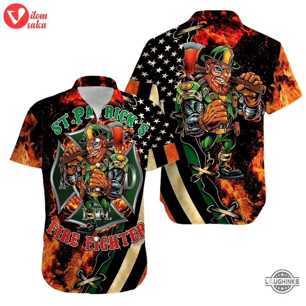 Hawaiian shirt aloha st patrickday firefighter aloha summer beach button up shirts and shorts new