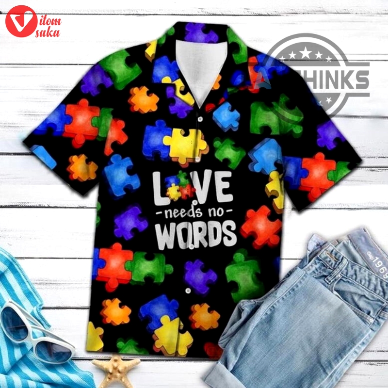 Hawaiian shirt autism love needs no words autism awareness hawaiian shorts new