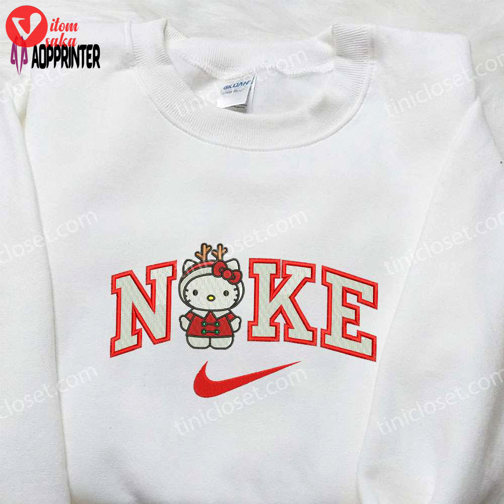 Hello kitty christmas reindeer x nike embroidered shirt – nike inspired sweatshirt perfect christmas gift for family