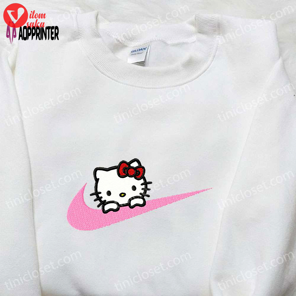 Hello kitty x nike swoosh cartoon embroidered shirt – cute hello kitty & nike inspired design