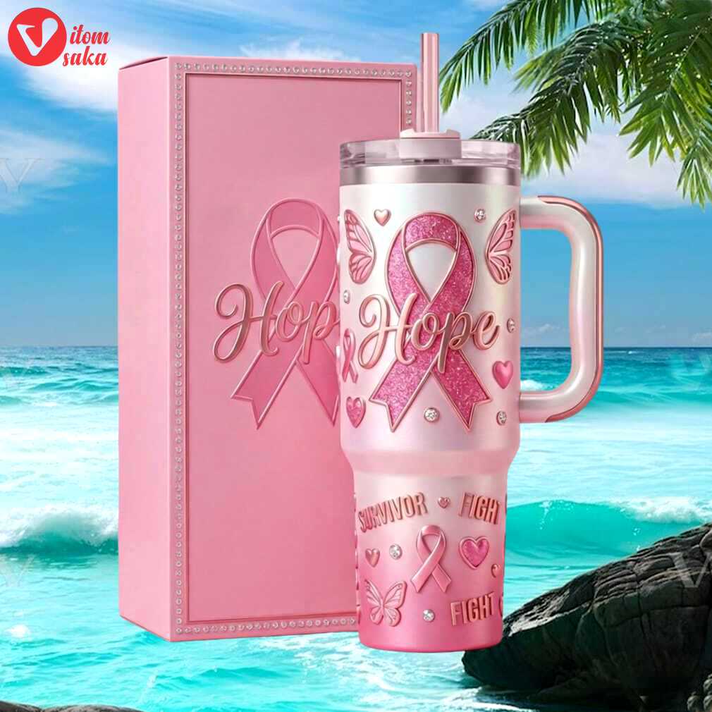 Hope survivor breast cancer awareness glitter pink ribbon 3d embossed tumbler
