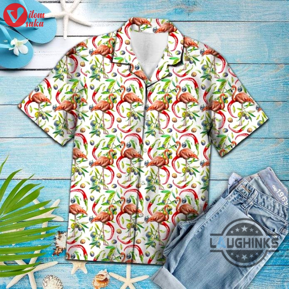 Hot chili peppers and flamingo tropical hawaiian shirt 131 aloha hawaii shirts aloha summer beach button up shirts and shorts new