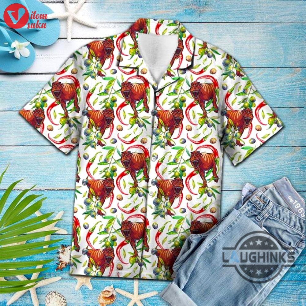 Hot chili peppers and trex tropical hawaiian shirt 131 aloha hawaii shirts aloha summer beach button up shirts and shorts gift