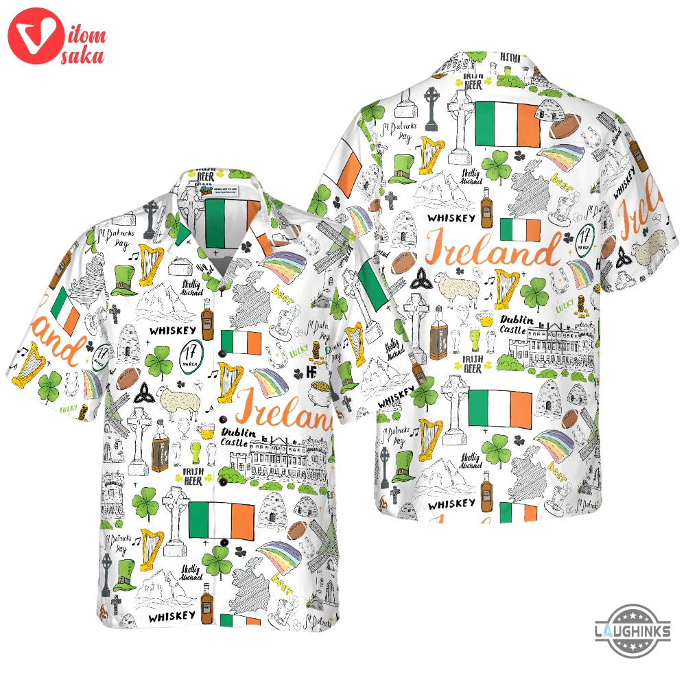 I love ireland doodle hawaiian shirt aloha summer beach button up shirts and shorts